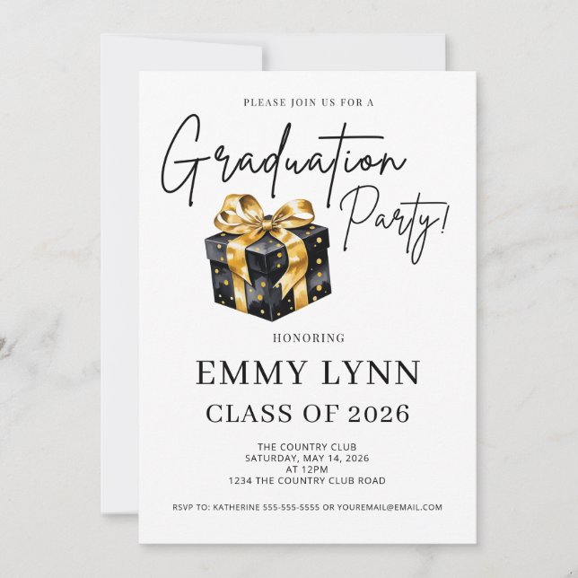 Black and Gold Gift Class of 2026 Graduation Party Invitation (Front)