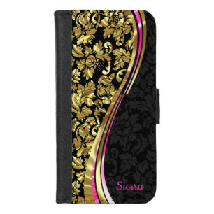 Black And Gold Girly Damasks iPhone 8/7 Wallet Case