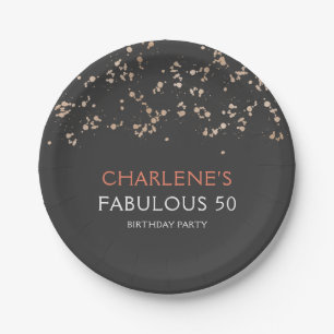 Black and Gold Girly Fabulous 50 Birthday Paper Plates
