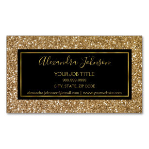 Black and Gold Girly Sparkle Glitter Salon Business Card Magnet