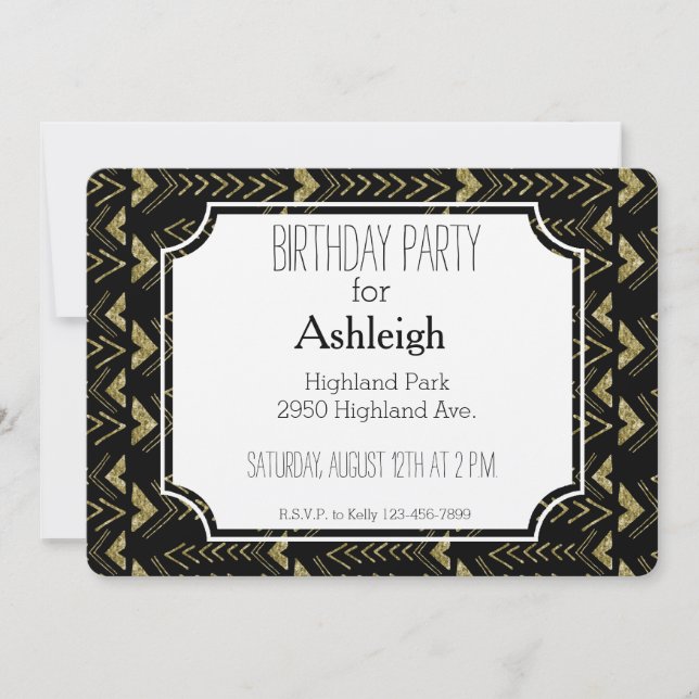 Black and Gold Glam Arrows birthday Invitation (Front)