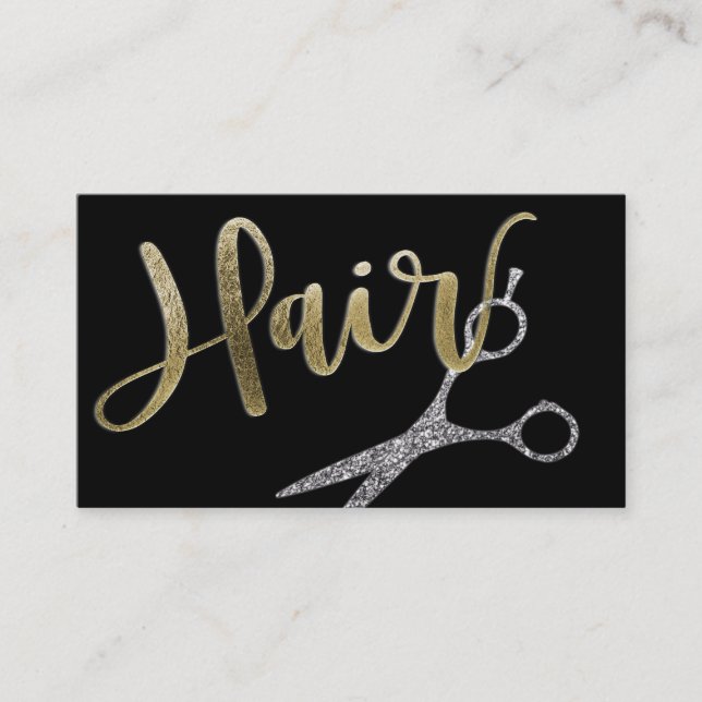 Black and Gold Glam Hairstylist Appointment Card (Front)