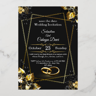 Black and Gold Glam Luxury Wedding Invitation  Foil Invitation