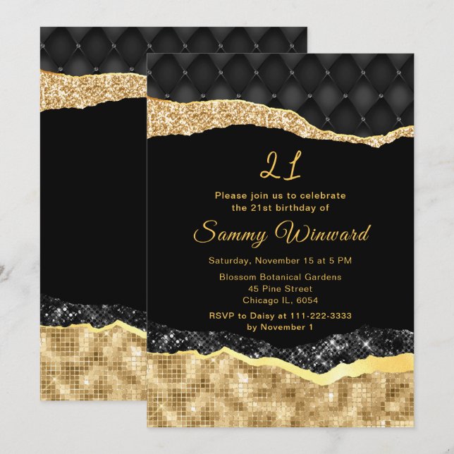 Black and Gold Glam Tears Birthday Party Invitation (Front/Back)
