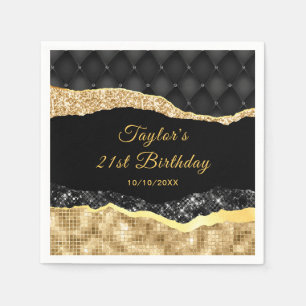 Black and Gold Glam Tears Birthday Party Napkins