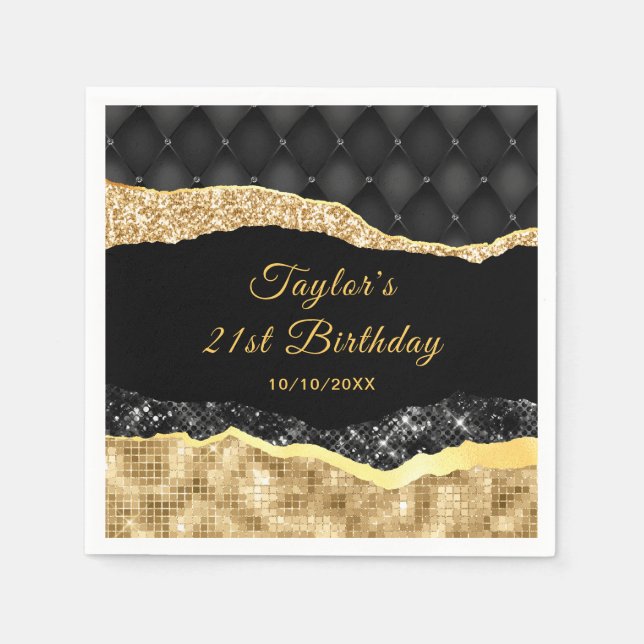 Black and Gold Glam Tears Birthday Party Napkins (Front)
