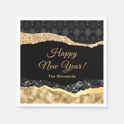 Black and Gold Glam Tears Happy New Year Napkins