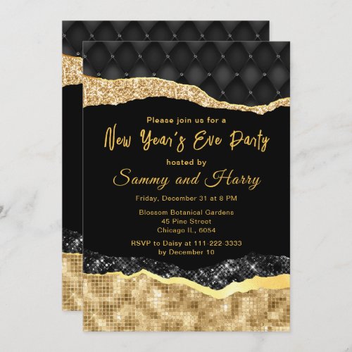Black and Gold Glam Tears New Years Eve Party Invitation