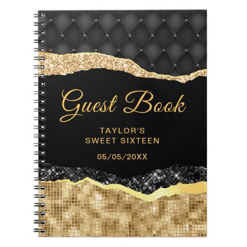 Black and Gold Glam Tears Sweet Sixteen Guest Book