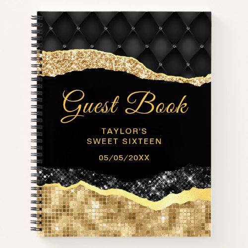 Black and Gold Glam Tears Sweet Sixteen Guest Book