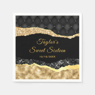 Black and Gold Glam Tears Sweet Sixteen Napkins