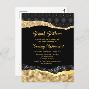 Black and Gold Glam Tears Sweet Sixteen Postcard