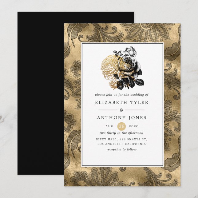 Black and Gold Glam Wedding Invitation (Front/Back)
