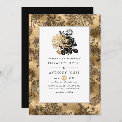 Black and Gold Glam Wedding Invitation