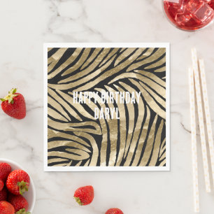 Black and Gold Glam Zebra Birthday Napkins