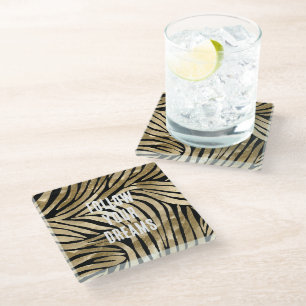 Black and Gold Glam Zebra Glass Coaster