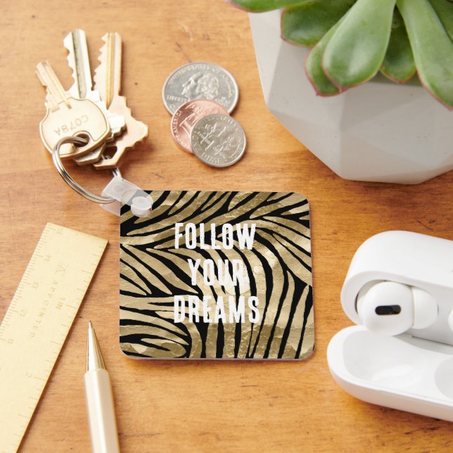 Black and Gold Glam Zebra  Keychain (Desk)
