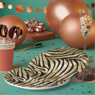 Black and Gold Glam Zebra  Paper Plates