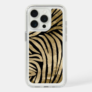 Black and Gold Glam Zebra Print iPhone 15 Pro Case