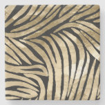 Black and Gold Glam Zebra Print Stone Coaster