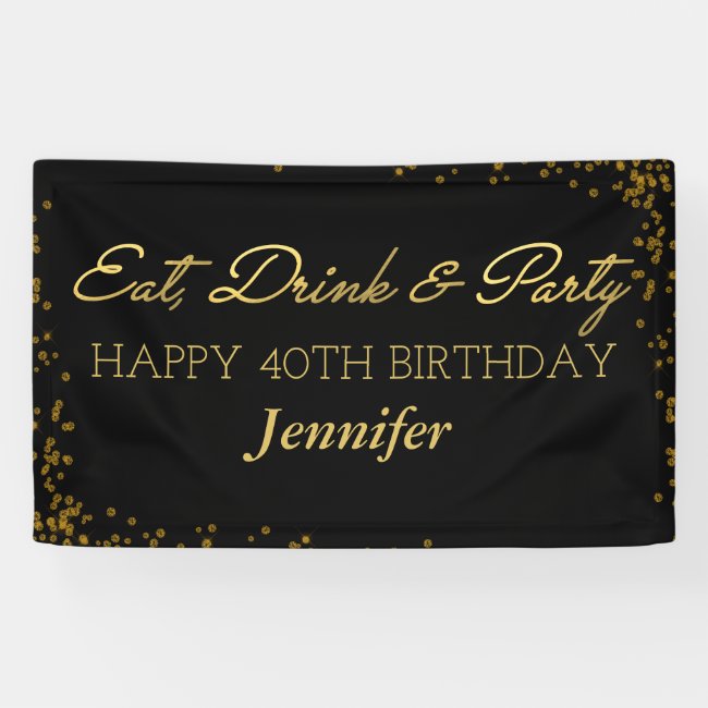 Black and Gold Glamour Adult Happy Birthday Banner
