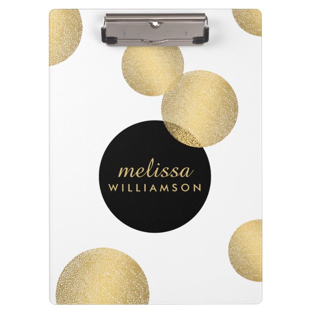 Black and Gold Glamour and Beauty Personalized Clipboard (Front)