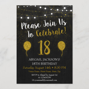 Black And Gold Glitter 18th Birthday Invitation