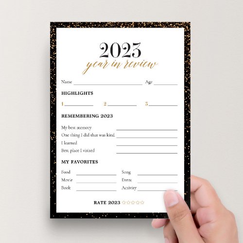 Black and Gold Glitter 2023 Year in Review Cards