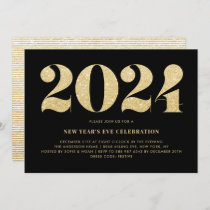 Black and Gold Glitter 2024 New Year's Eve Party Invitation