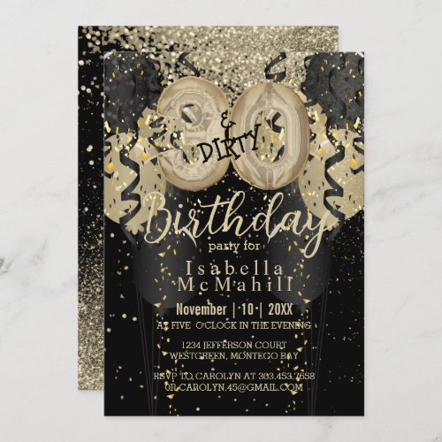 Black and Gold Glitter  30 Dirty Birthday Invitation