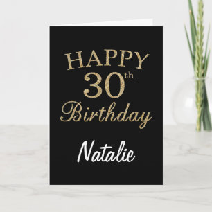 Black and Gold Glitter 30th Birthday Card