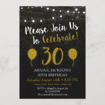 Black And Gold Glitter 30th Birthday Invitation