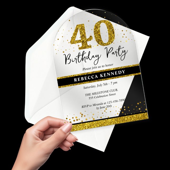 Black And Gold Glitter 40th Birthday Party Acrylic Invitations (Black And Gold Glitter 40th Birthday Party Acrylic Invitations
)