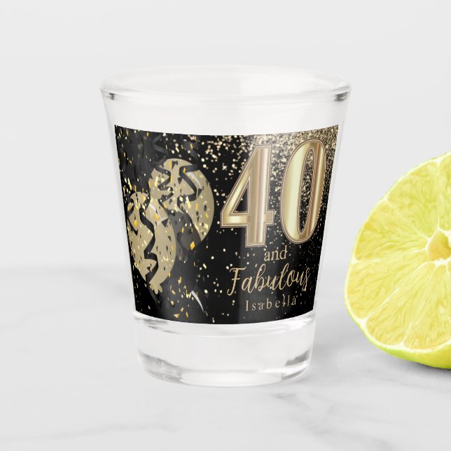 Black and Gold Glitter 40th Birthday Shot Glass (Front)