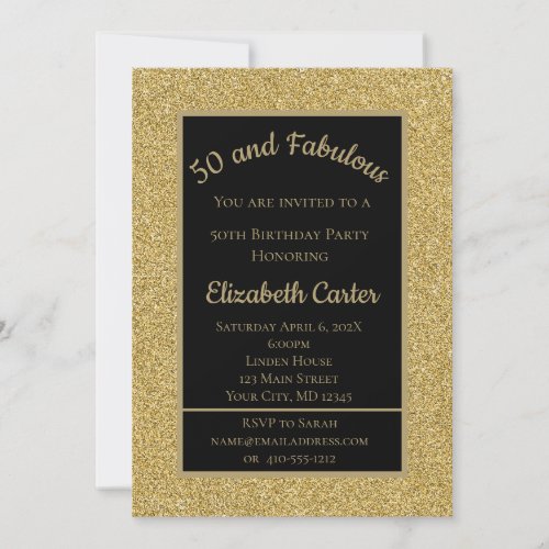 Black and Gold Glitter 50 and Fabulous Birthday 