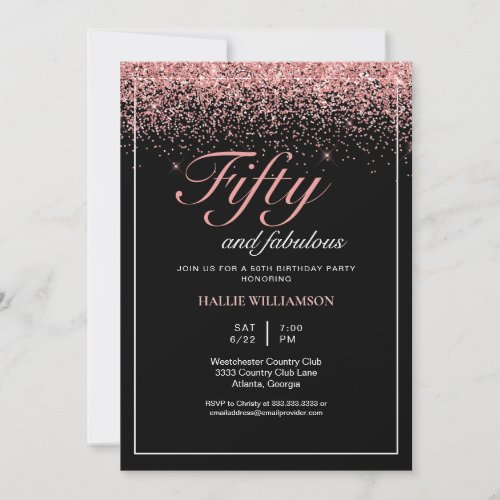 Black and Gold Glitter 50 and Fabulous Birthday Invitation