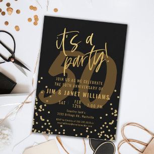 Black and Gold Glitter 50th Anniversary Party Invitation