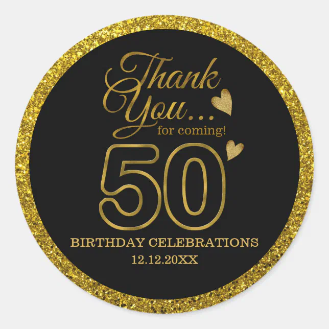 Black And Gold Glitter 50th Birthday Thank You Classic Round Sticker Zazzle 2920