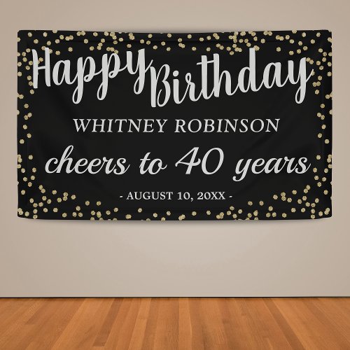 Black and Gold Glitter Adult Birthday Banner