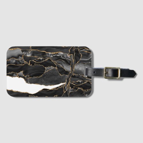 Black and Gold Glitter Agate Abstract Luggage Tag