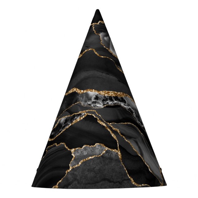 Black and Gold Glitter Agate Abstract Party Hat (Front)