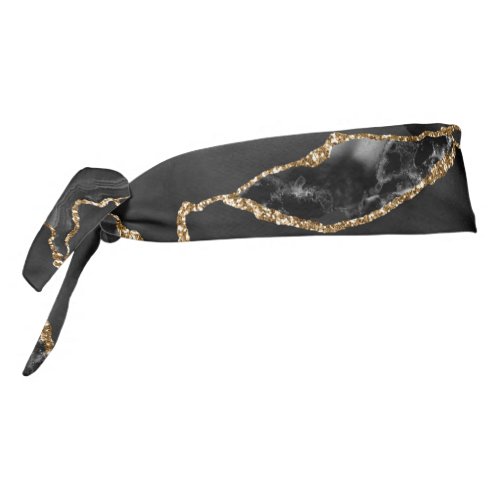 Black and Gold Glitter Agate Abstract Tie Headband