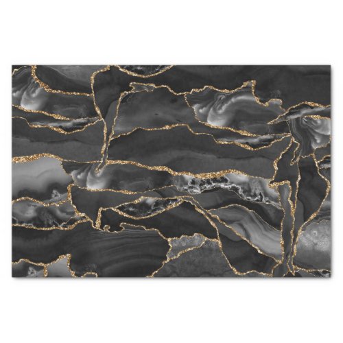 Black and gold glitter agate abstract tissue paper