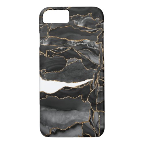 Black and Gold Glitter Agate iPhone 87 Case