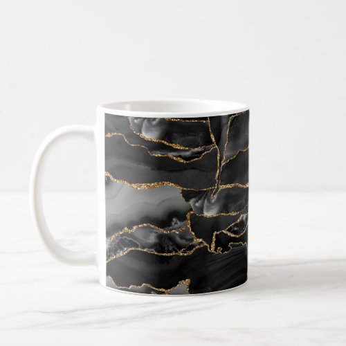 Black and Gold Glitter Agate Coffee Mug