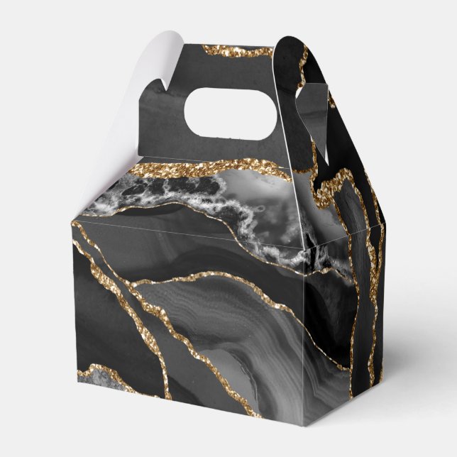 Black and Gold Glitter Agate Favor Boxes (Front Side)