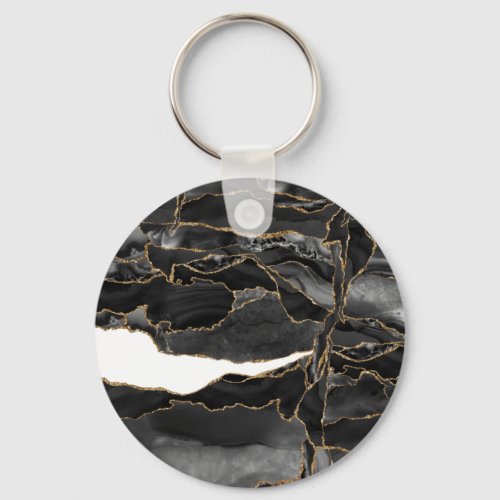 Black and Gold Glitter Agate Keychain