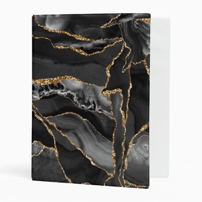Black and Gold Glitter Agate Mini Binder (Front/Inside)