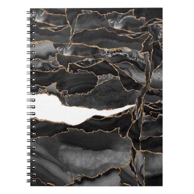 Black and Gold Glitter Agate Notebook (Front)