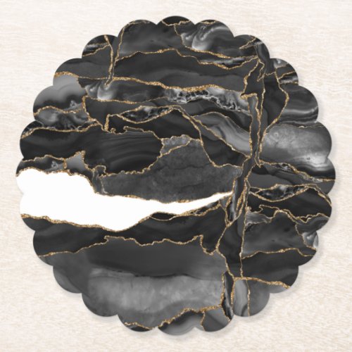 Black and Gold Glitter Agate Paper Coaster